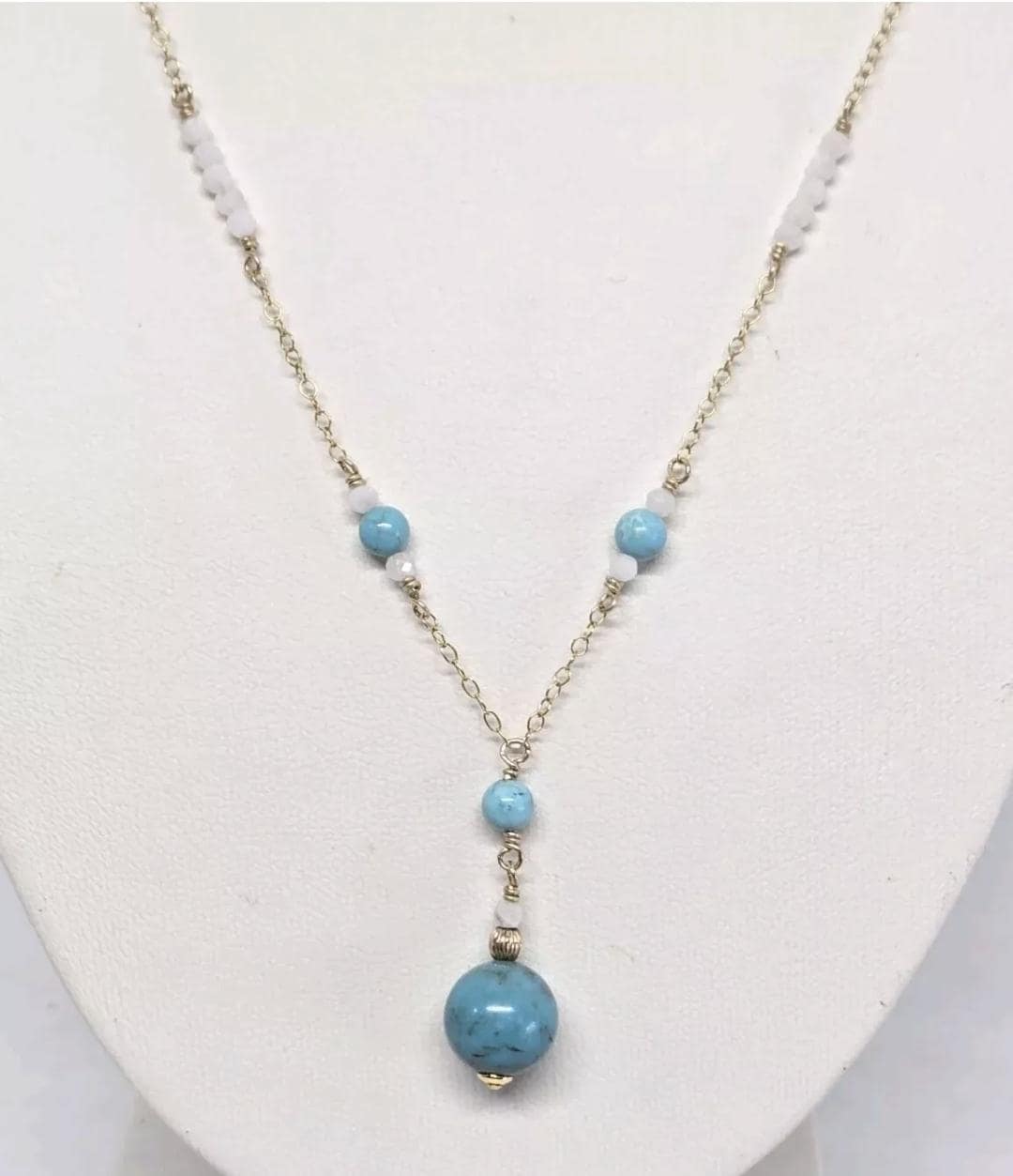 14k GF Turquoise Faceted Moonstone Lavalier 'Y' Pendant Necklace