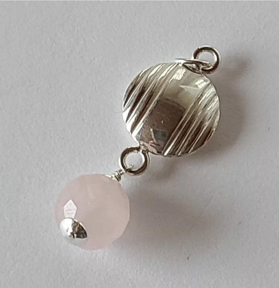 Upcycled Vintage Faceted Rose Quartz Sterling Silver Art Deco Pendant