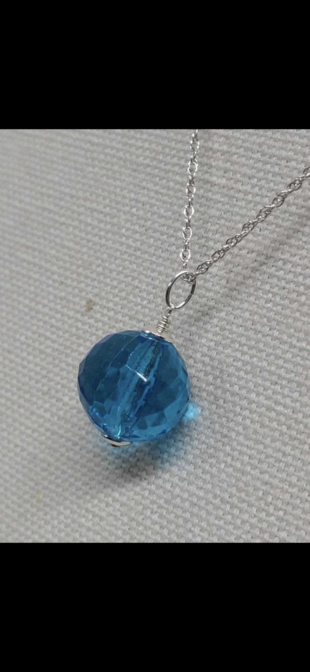 Art Deco Geometric Robins Egg Blue Crystal Pendant - Thumbnail 2