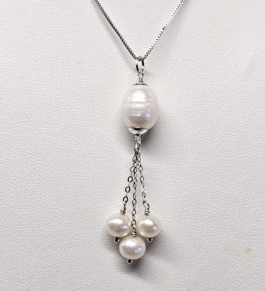 Artisan White Baroque Pearl Sterling Silver Tassel Pendant