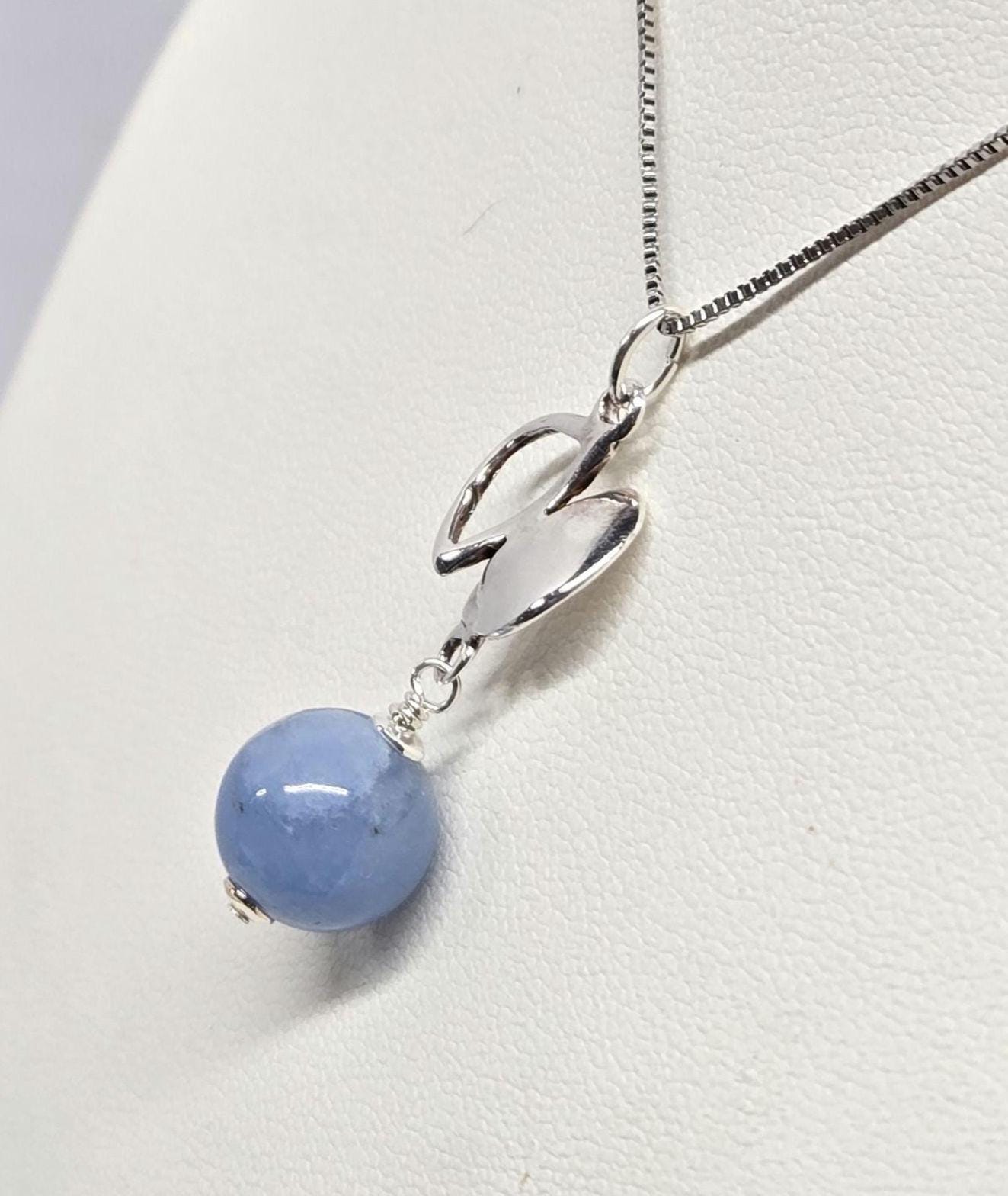 Sterling Silver Milky Aquamarine Art Deco Pendant - Thumbnail 2