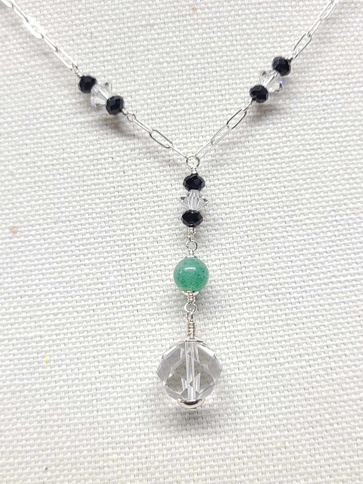 Sterling Silver Chrysoprase Rock Quartz Crystal Lavalier Y Pendant Necklace - Thumbnail 3