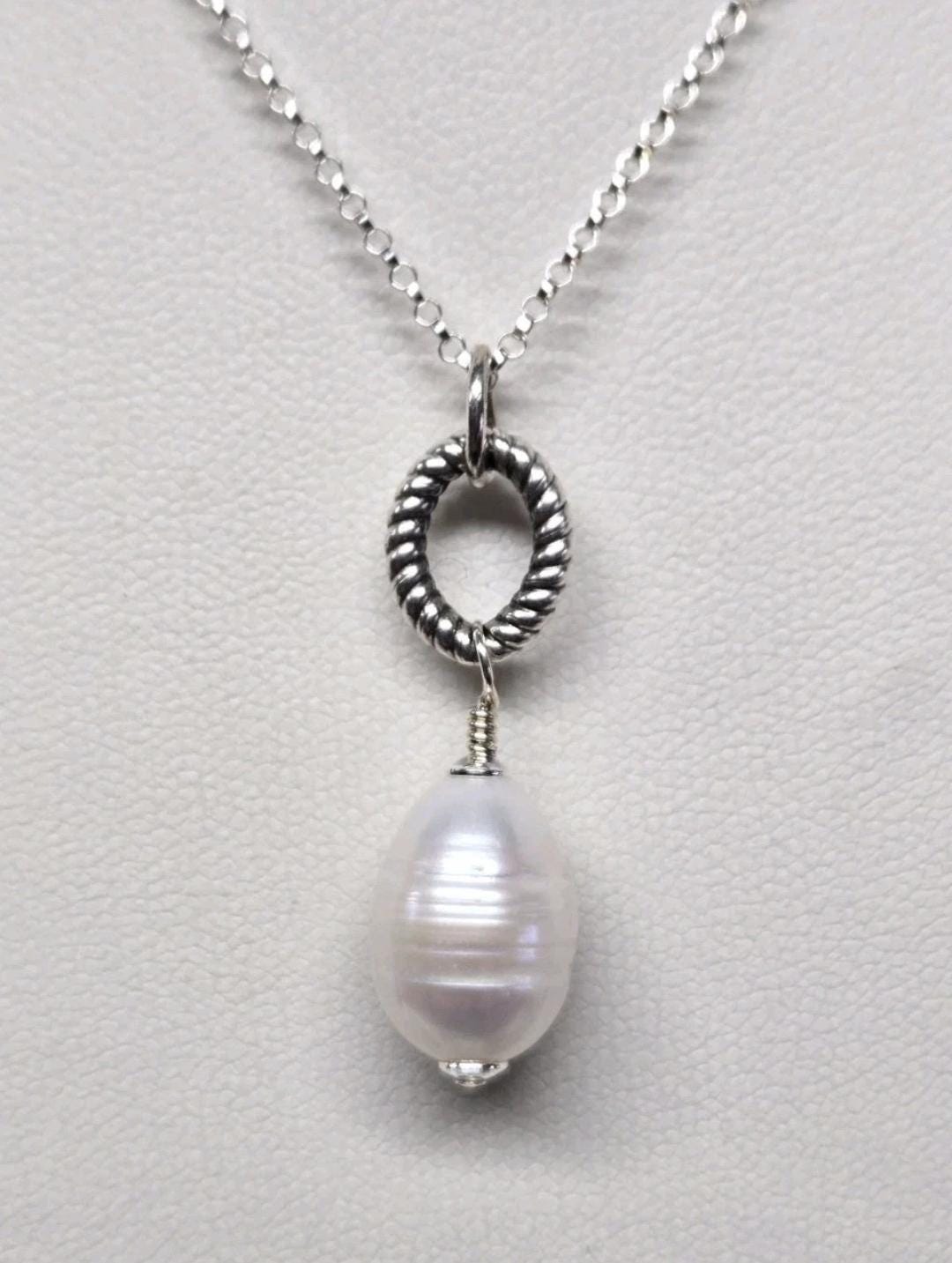 Artisan White Baroque Pearl Sterling Silver Pendant Necklace 18" Rolo Chain