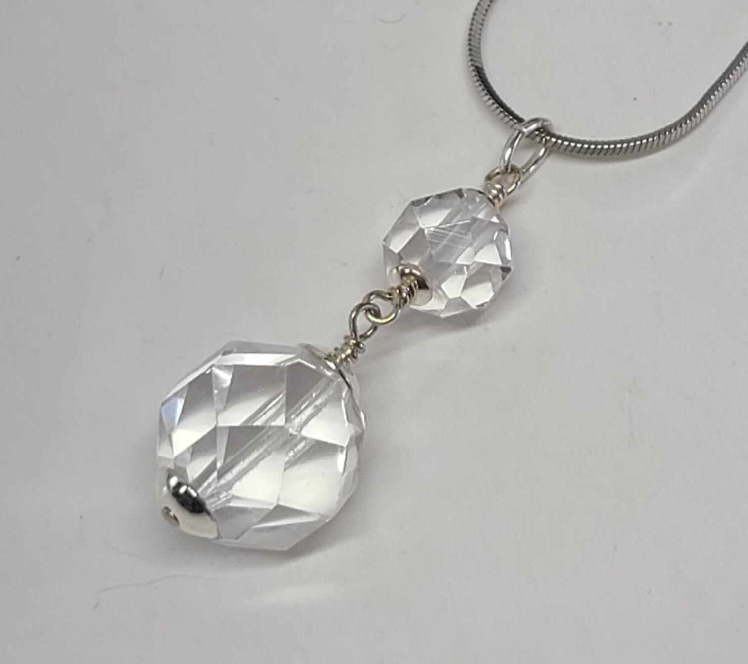Art Deco Rock Quartz Crystal Sterling Silver Pendant