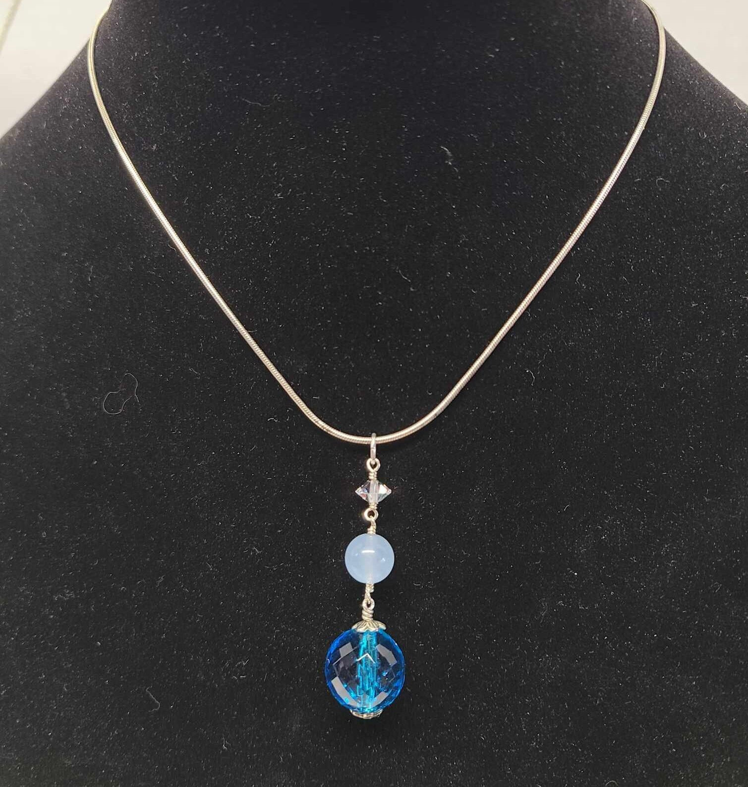 Aqua Crystal Auquamarine Sterling Silver Pendant - Thumbnail 2