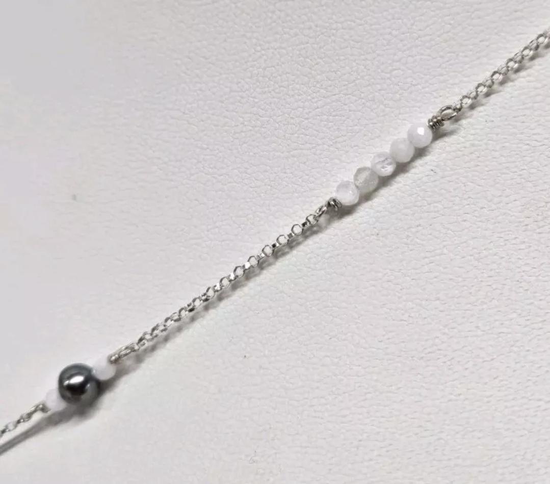 Sterling Silver Faceted Tahitian Pearl & Moonstone Lavalier 'Y' Pendant Necklace - Thumbnail 4