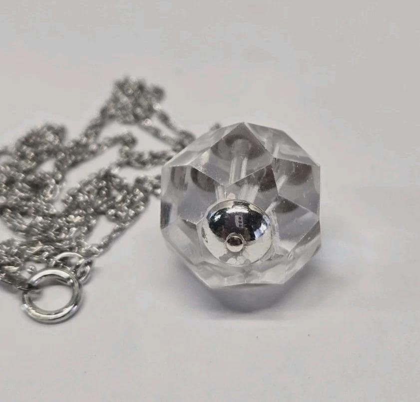 Artisan Sterling Silver Vintage Art Deco 16mm Rock Quartz Crystal Pendant Charm 18" Necklace - Thumbnail 7