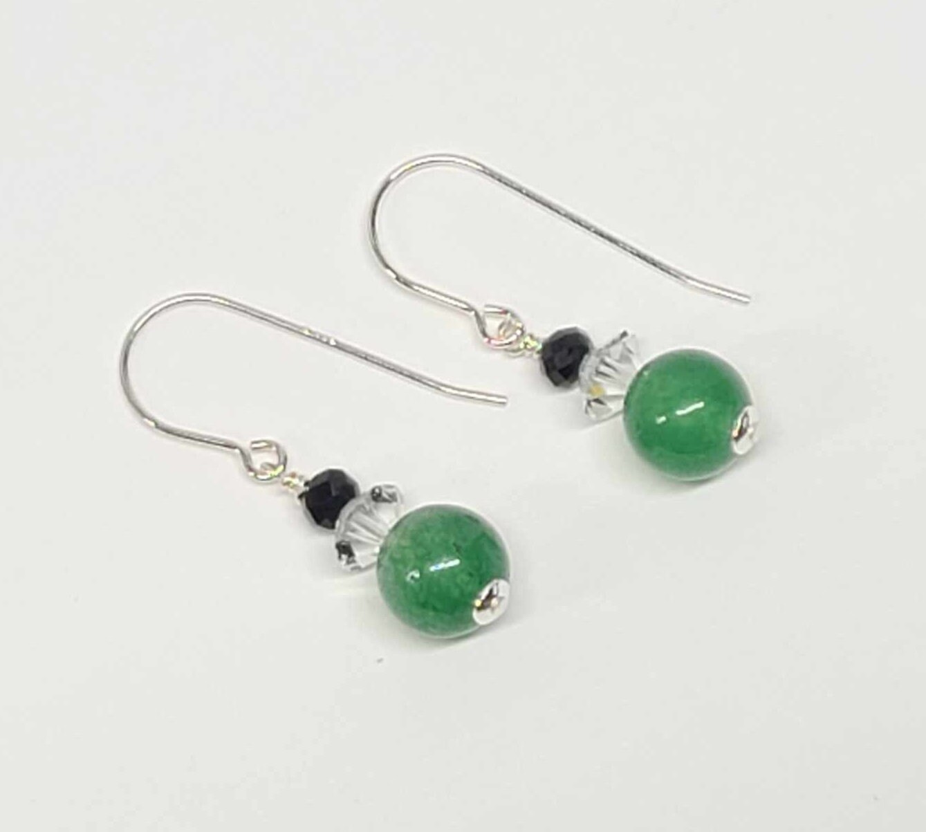 Sterling Silver Green Chrysoprase Geometric Dangle Earrings - Thumbnail 3