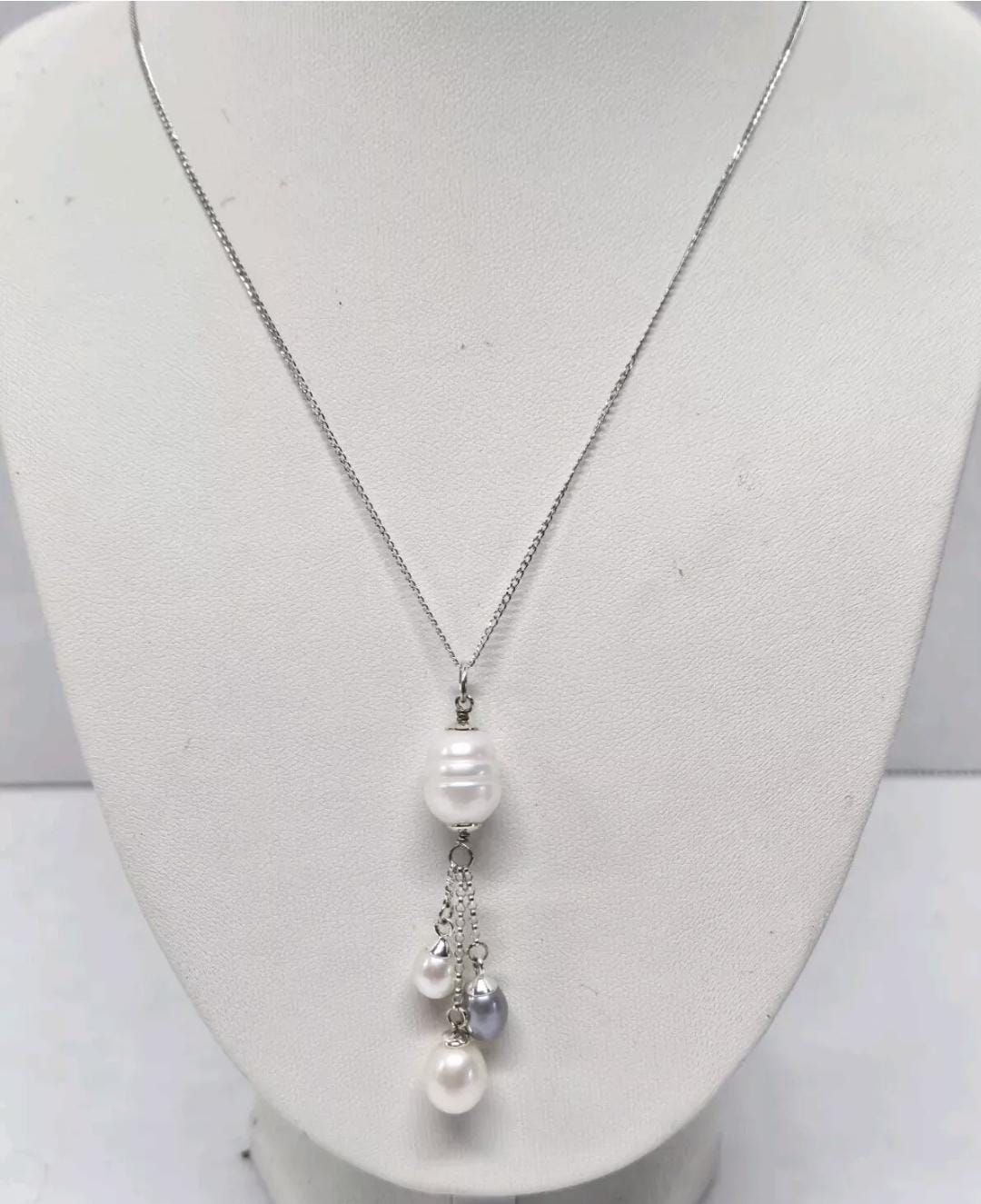 Sterling Silver White & Gray Pearl Tassel Pendant - Thumbnail 2