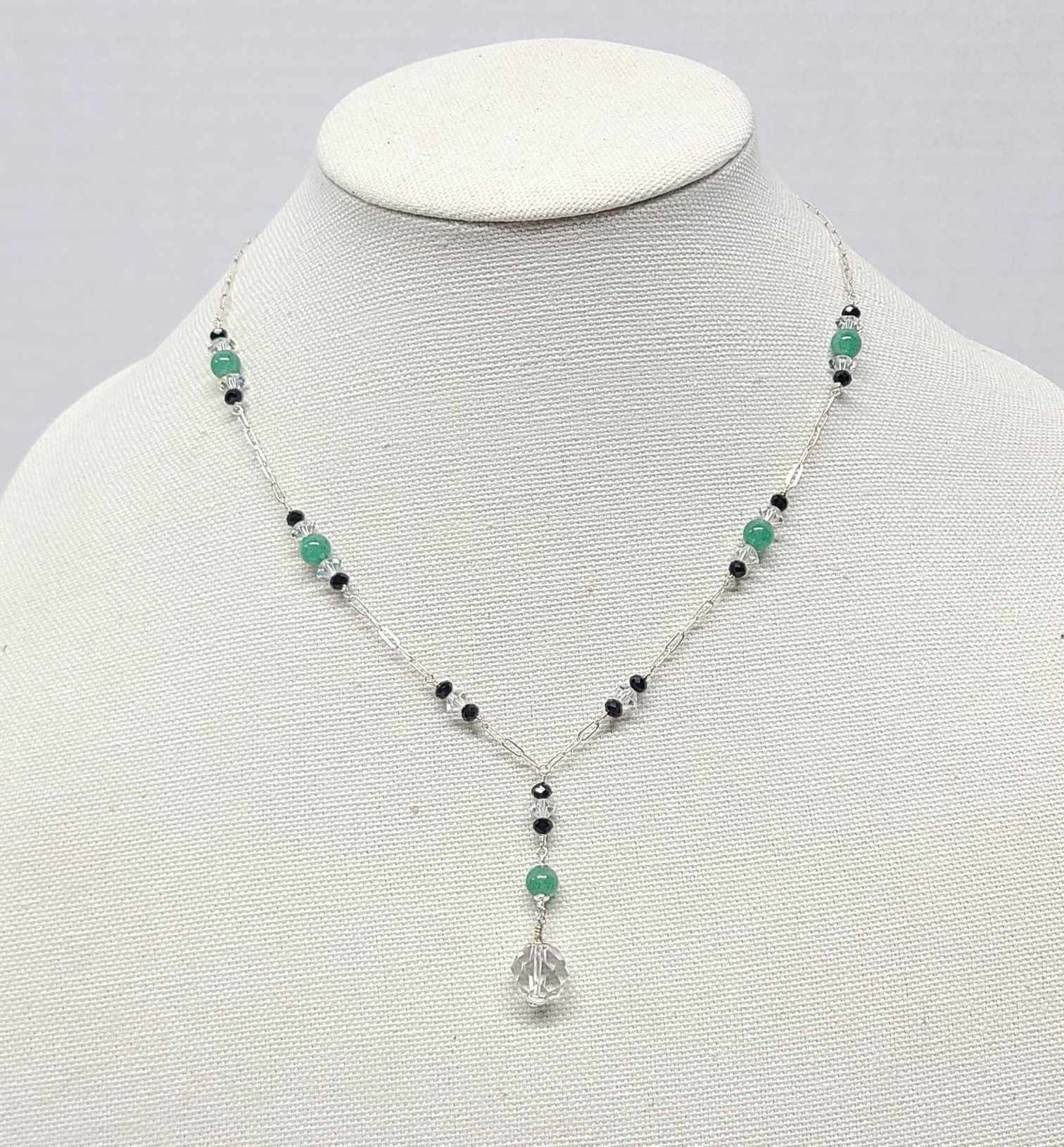Sterling Silver Chrysoprase Rock Quartz Crystal Lavalier Y Pendant Necklace