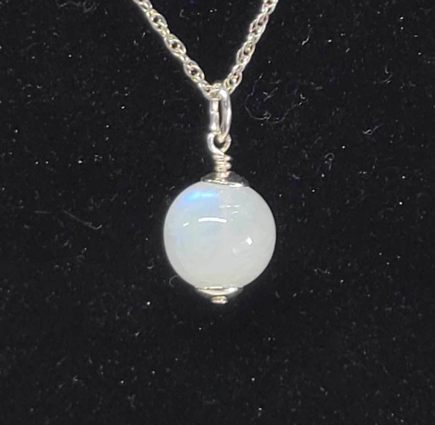 Sterling Silver Blue Flash Rainbow Moonstone Minimalist Pendant