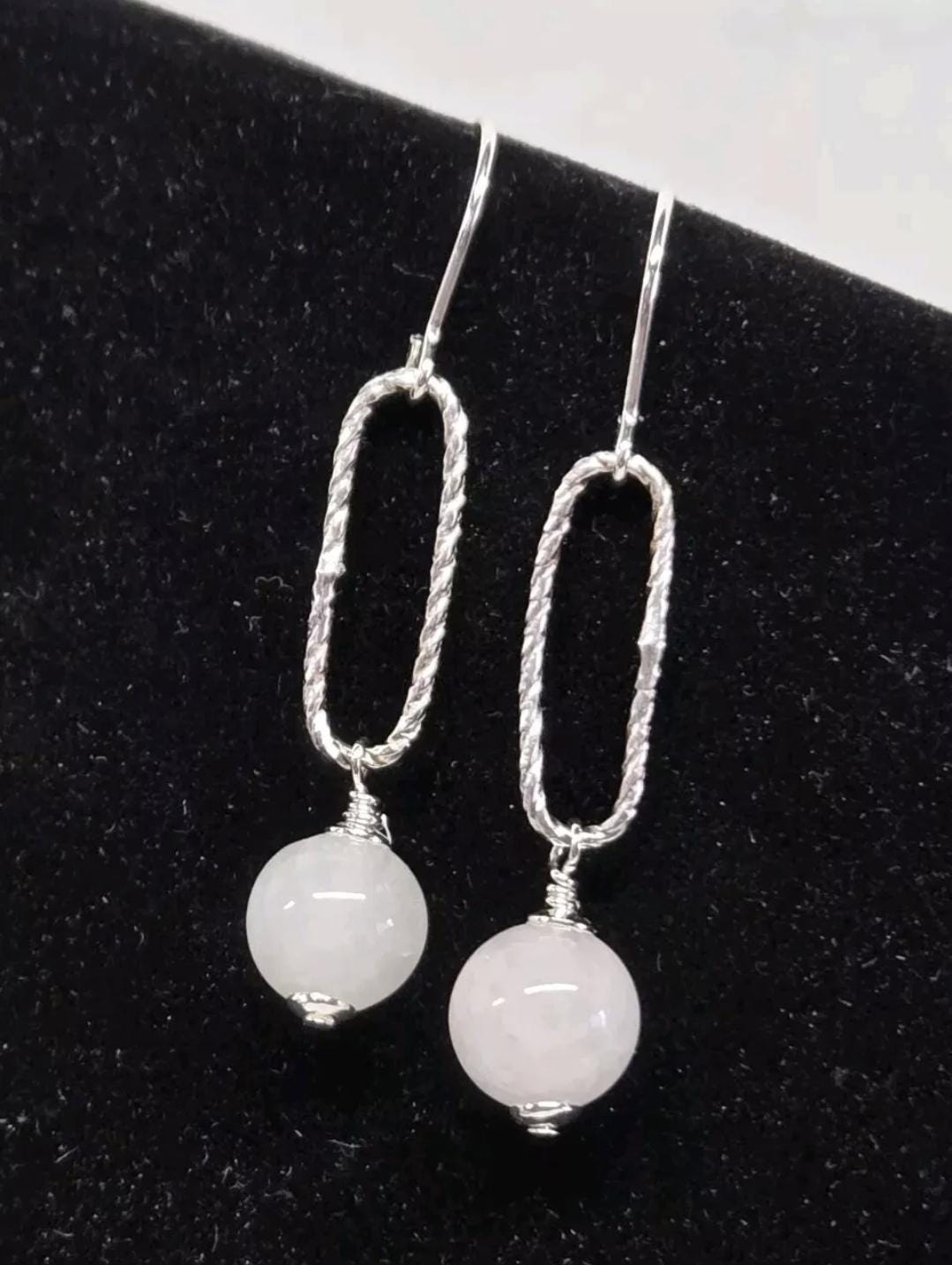 Artisan Rainbow Moonstone Twisted Paperclip Sterling Silver Dangle Earrings