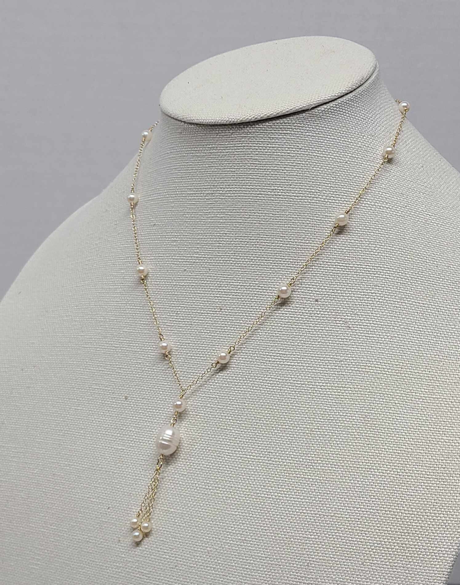 14k GF Baroque and Vintage Akoya Pearl Tassel Necklace - Thumbnail 3