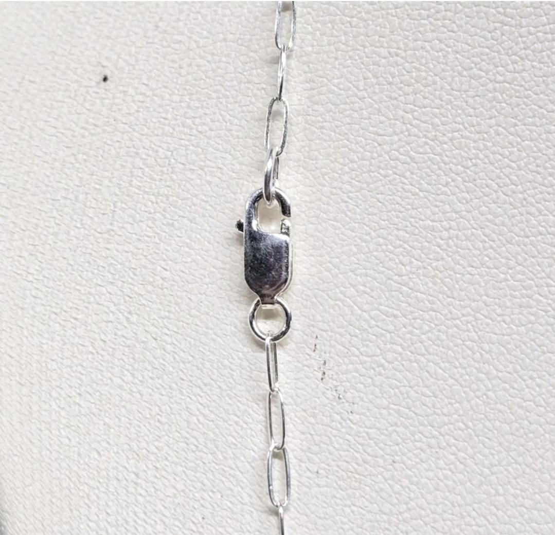 Minimalist Sterling Silver Paperclip Necklace with 1.75ct Sapphire Bar Pendant ~ 18" Chain - Thumbnail 4