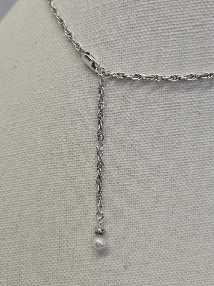 Labradorite Baroque Pearl Sterling Silver Fluid Rope Chain Adjustable Necklace - Thumbnail 6