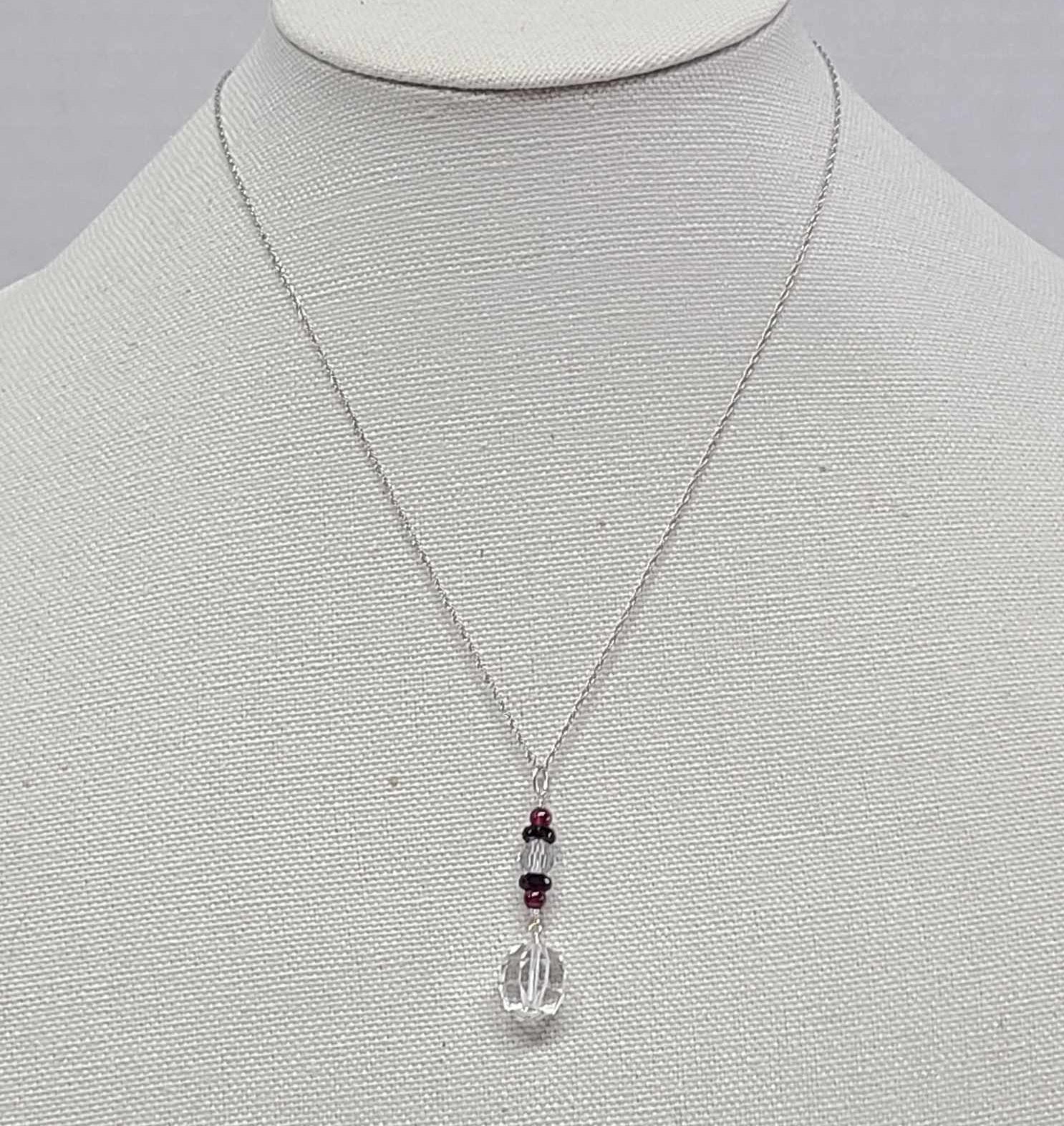 Sterling Silver Rock Quartz Crystal Cranberry Almandine Garnet Pendant - Thumbnail 3