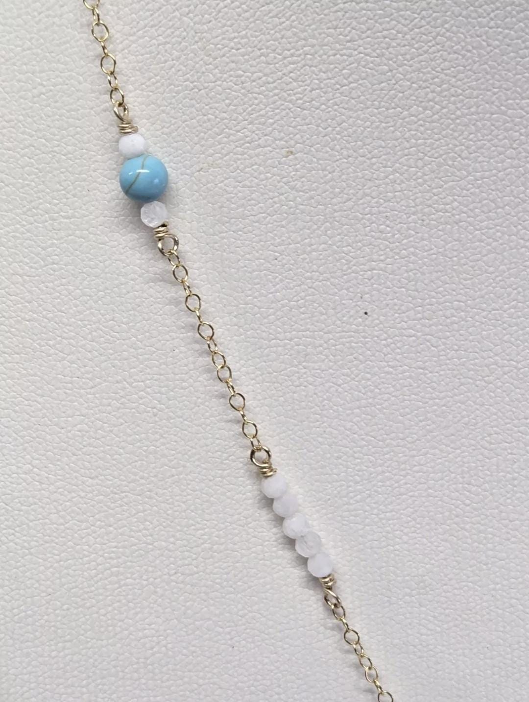 14k GF Turquoise Faceted Moonstone Lavalier 'Y' Pendant Necklace - Thumbnail 3
