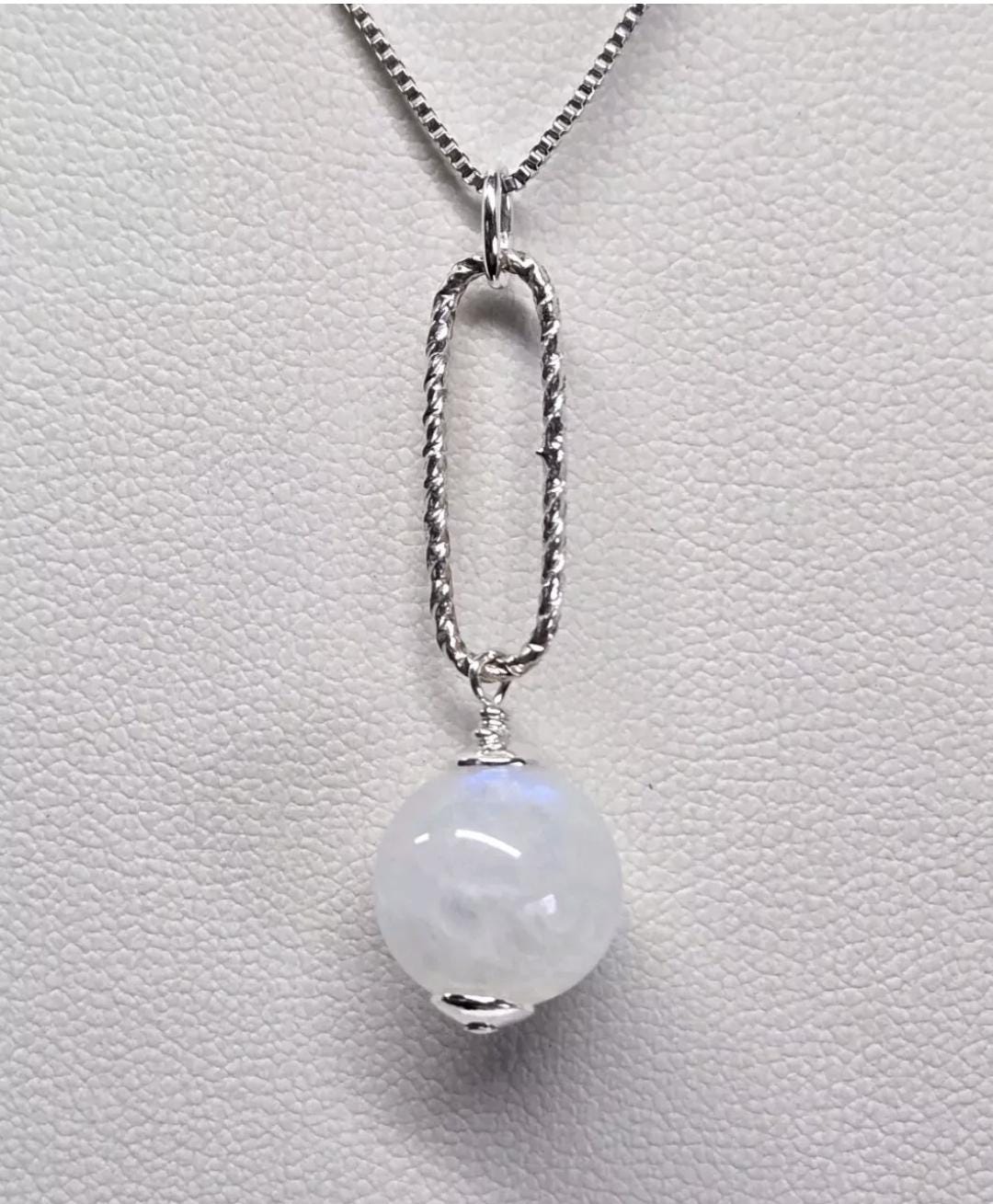 Artisan Moonstone Sterling Silver Modern Paperclip Sphere Pendant Charm