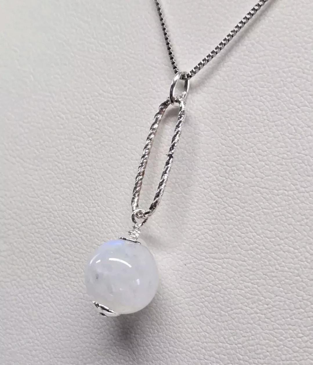 Artisan Moonstone Sterling Silver Modern Paperclip Sphere Pendant Charm - Thumbnail 2