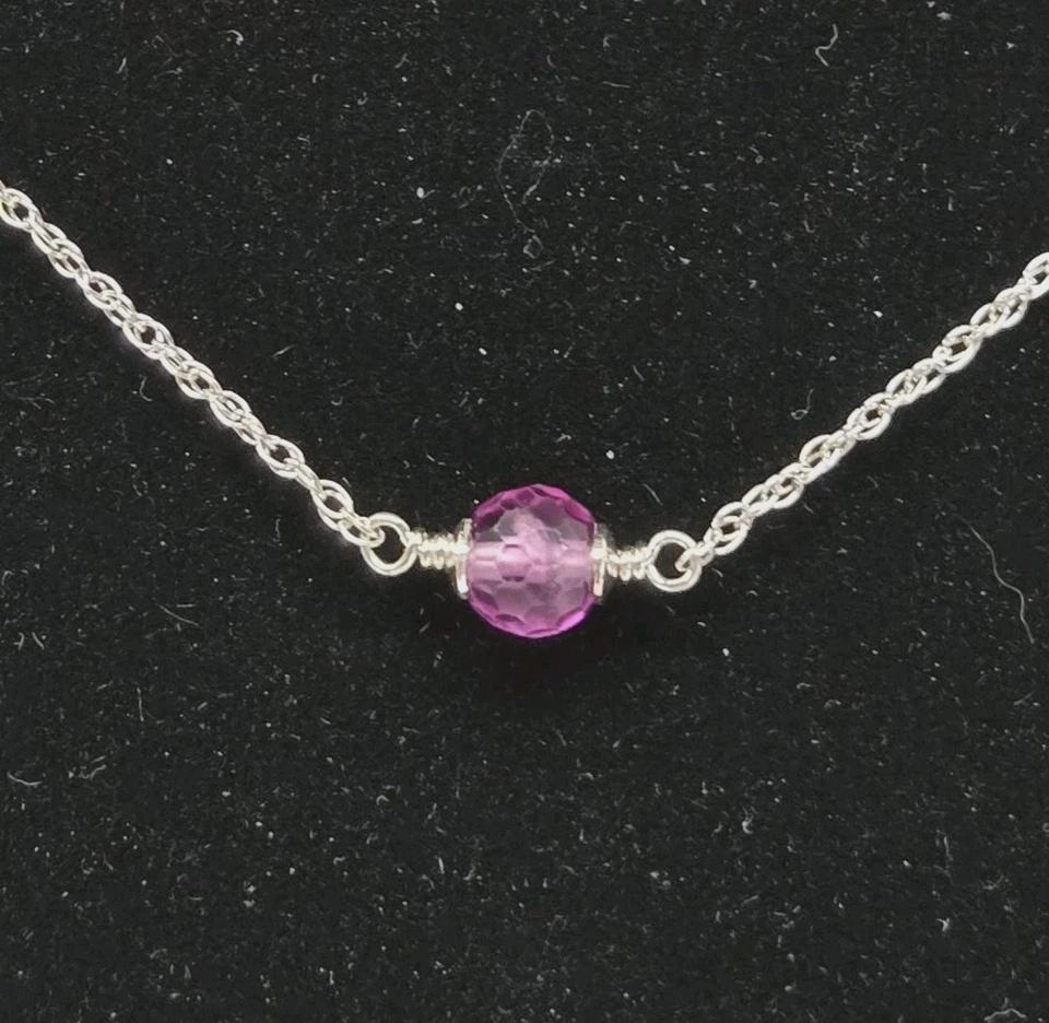 Minimalist 925 SS Faceted Pink Rhodolite Garnet Stacking Layering Necklace 16"