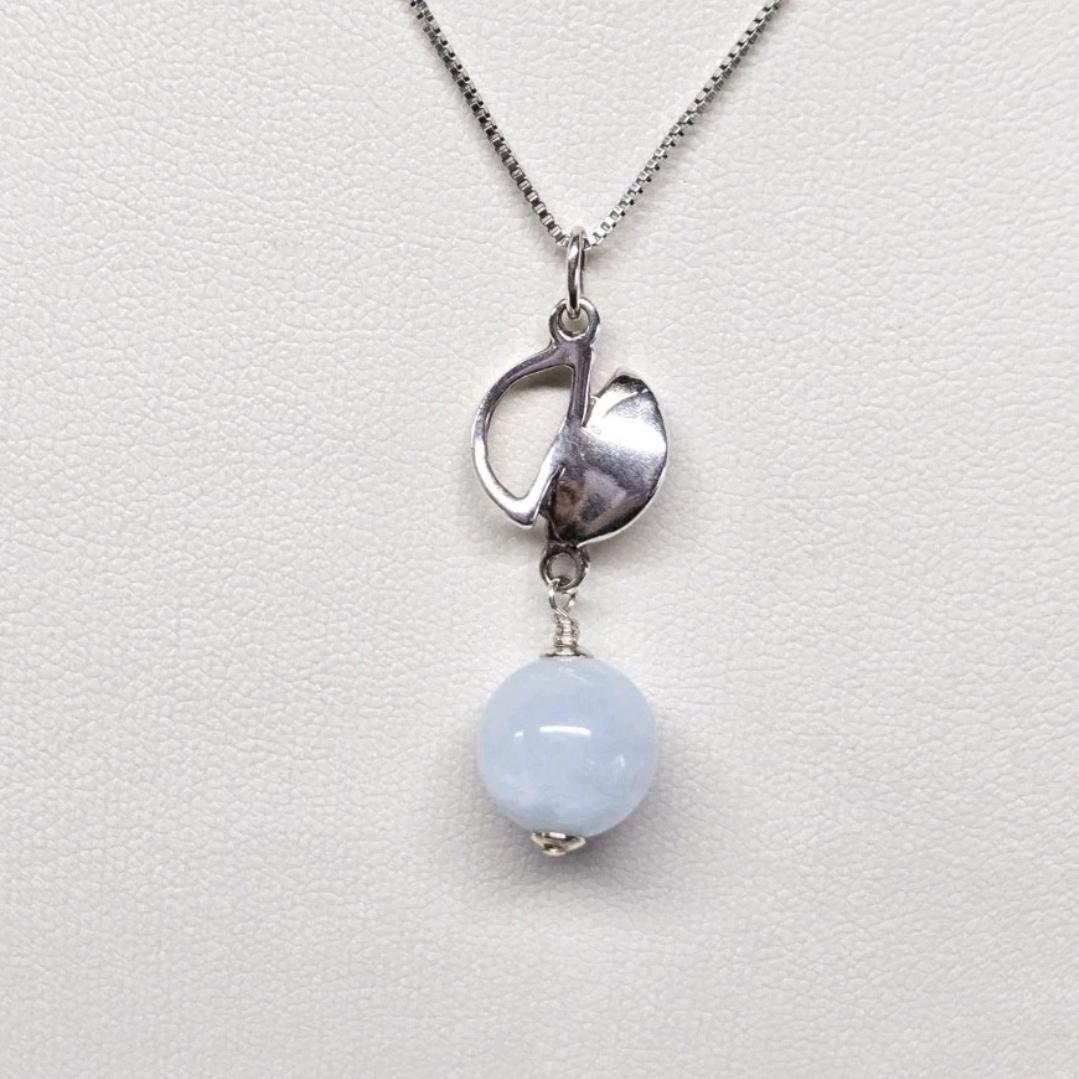 Artisan Upcycled Milky Aquamarine Sterling Silver Art Deco Pendant
