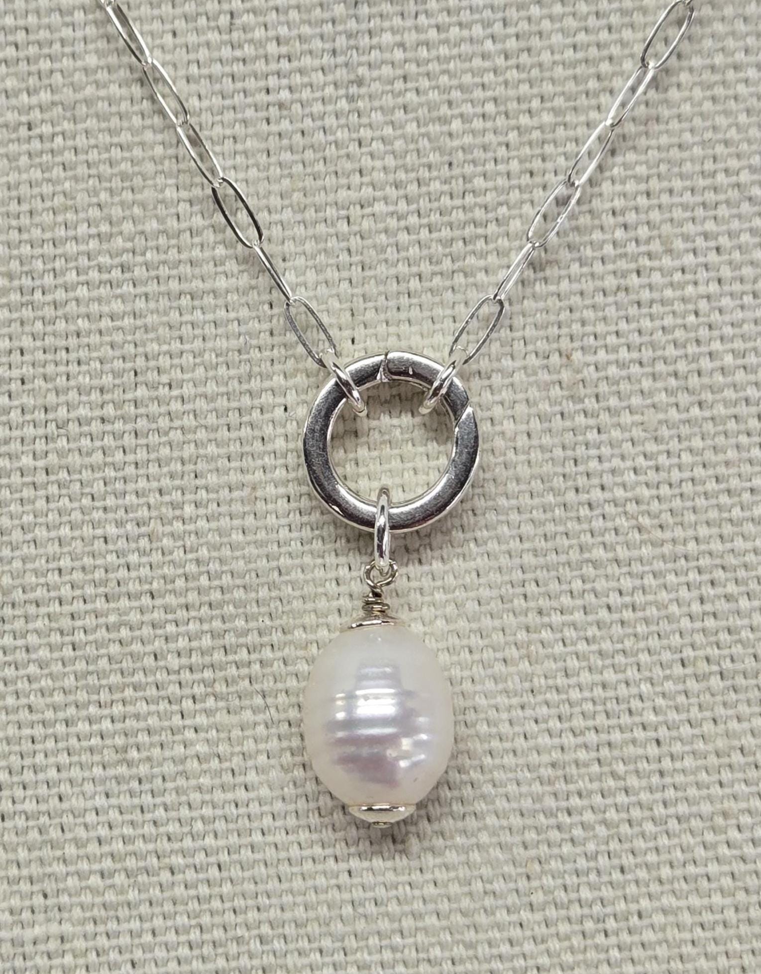 925 Sterling Silver 'Samantha' Stacking Add a Charm Holder Pendant Paperclip Necklace w/Gate Clasp and Choice of Gemstone 'Sami' Charm - Thumbnail 3
