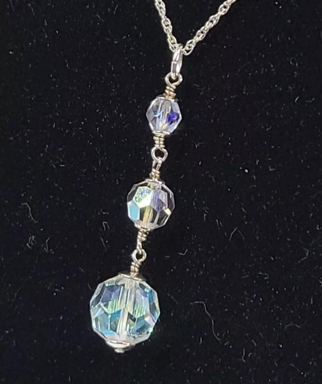 Upcycled Vintage Aurora Borealis Art Deco Sterling Silver Pendant - Thumbnail 3