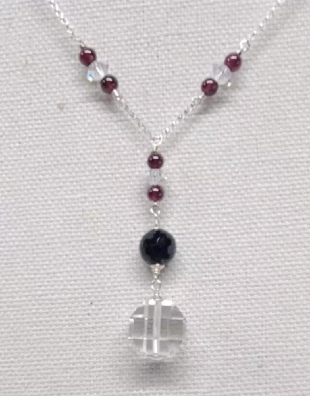 Rock Quartz Crystal Black Tourmaline Garnet Lavalier Pendant Necklace - Thumbnail 5