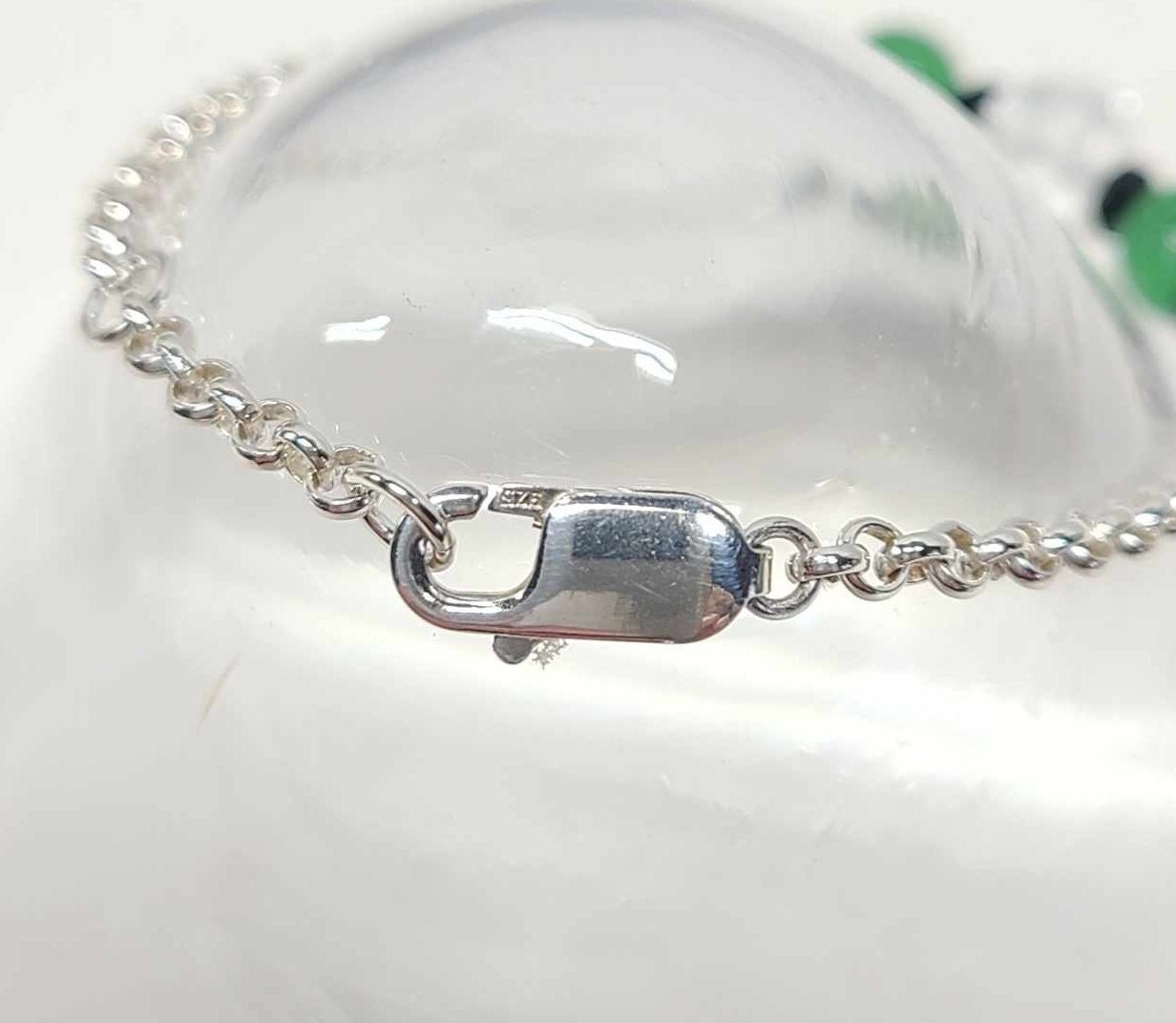 Sterling Silver Green Chrysoprase Rock Quartz Crystal Bracelet - Thumbnail 6