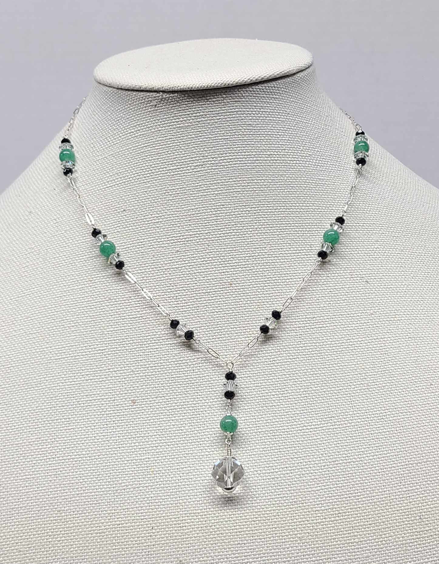 Sterling Silver Chrysoprase Rock Quartz Crystal Lavalier Y Pendant Necklace - Thumbnail 7