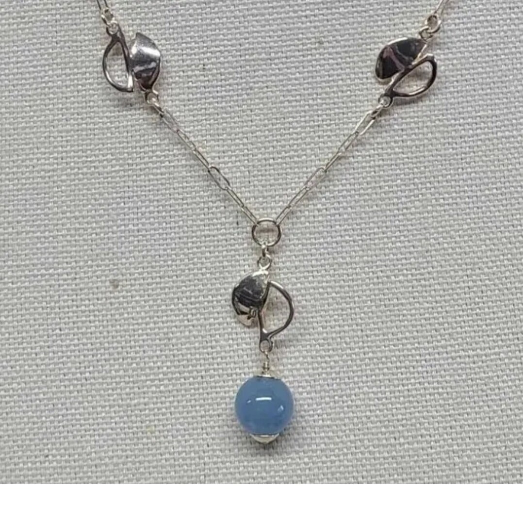 Sterling Silver Milky Aquamarine Lavalier Pendant "Y" Necklace - Thumbnail 2