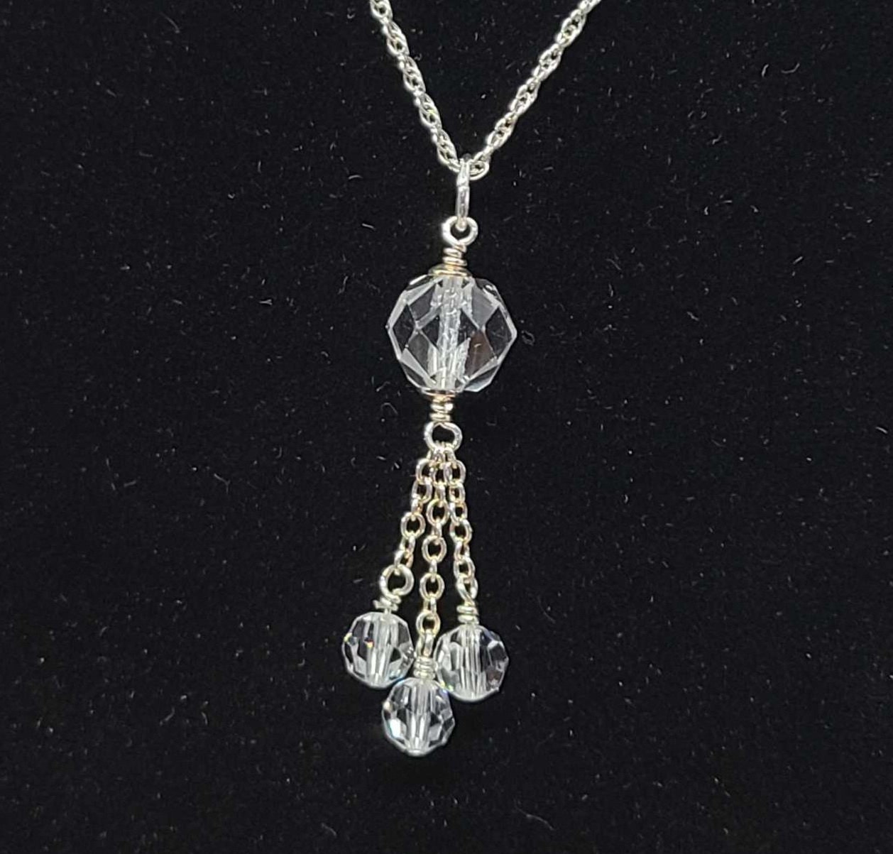 Sterling Silver Natural Rock Quartz Crystal Tassel Pendant