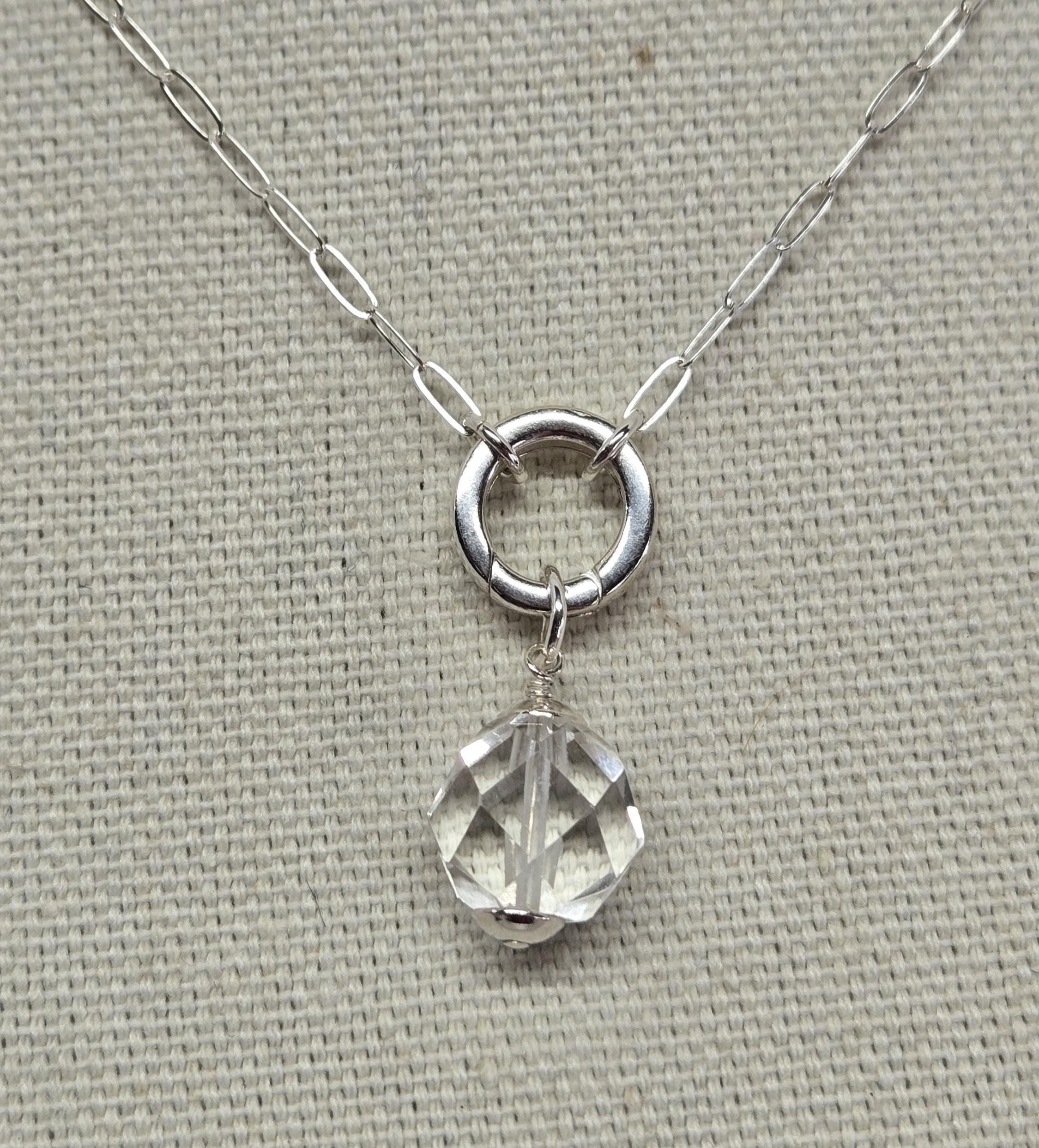 925 Sterling Silver 'Samantha' Stacking Add a Charm Holder Pendant Paperclip Necklace w/Gate Clasp and Choice of Gemstone 'Sami' Charm - Thumbnail 5