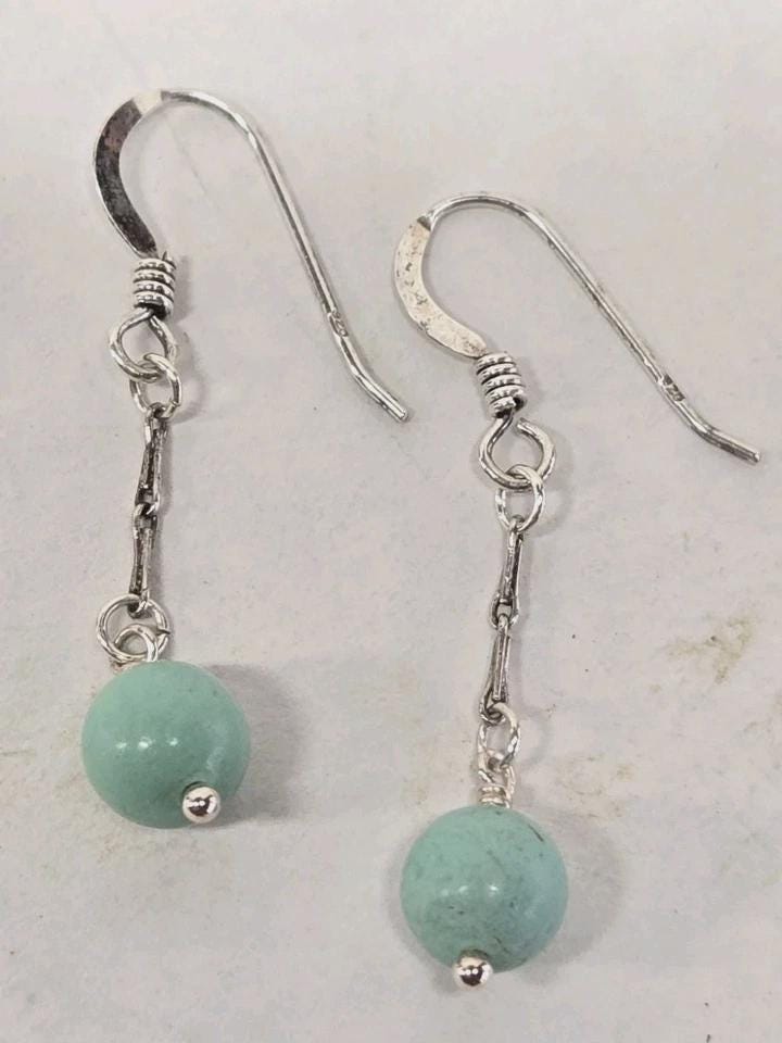 925 Liquid Sterling Silver Vintage Turquoise Station Necklace & Matching Earrings - Thumbnail 4