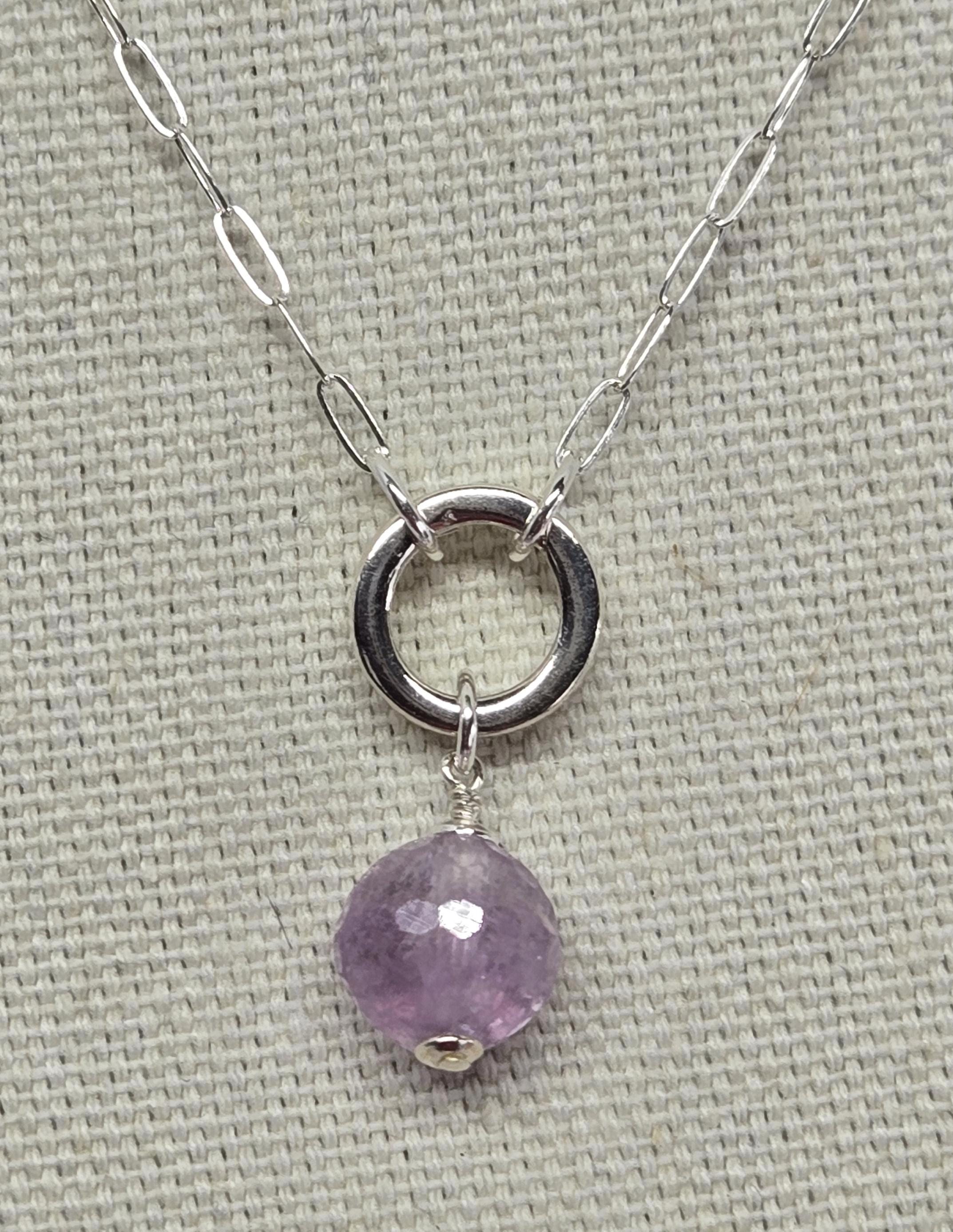 925 Sterling Silver 'Samantha' Stacking Add a Charm Holder Pendant Paperclip Necklace w/Gate Clasp and Choice of Gemstone 'Sami' Charm - Thumbnail 4