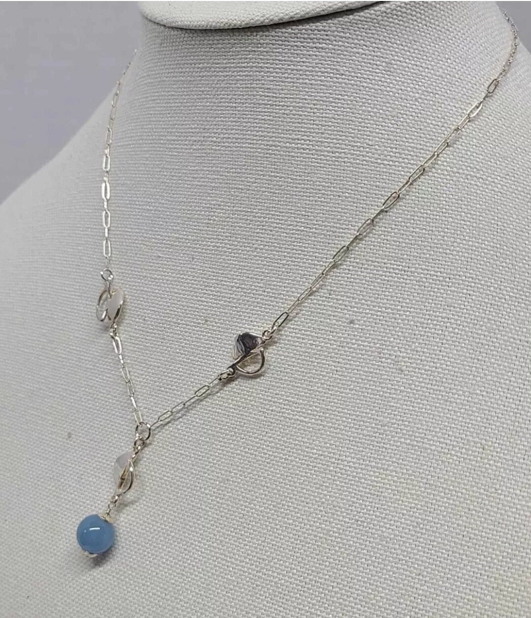 Sterling Silver Milky Aquamarine Lavalier Pendant "Y" Necklace - Thumbnail 3