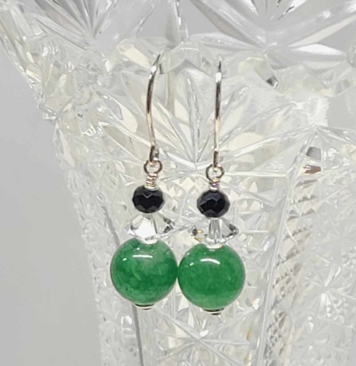 Sterling Silver Green Chrysoprase Geometric Dangle Earrings