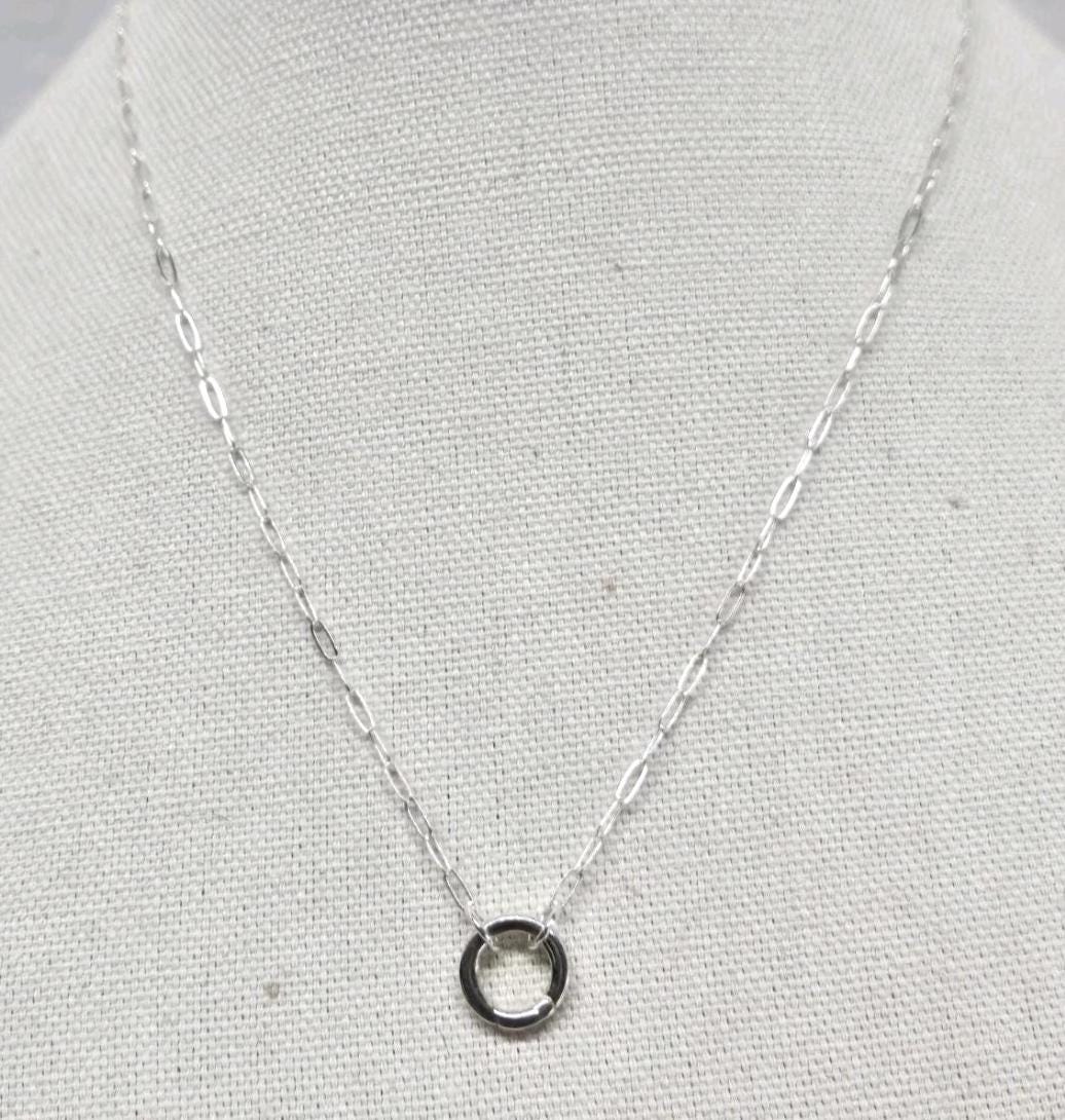 925 Sterling Silver 'Samantha' Stacking Add a Charm Holder Pendant Paperclip Necklace w/Gate Clasp and Choice of Gemstone 'Sami' Charm - Thumbnail 7