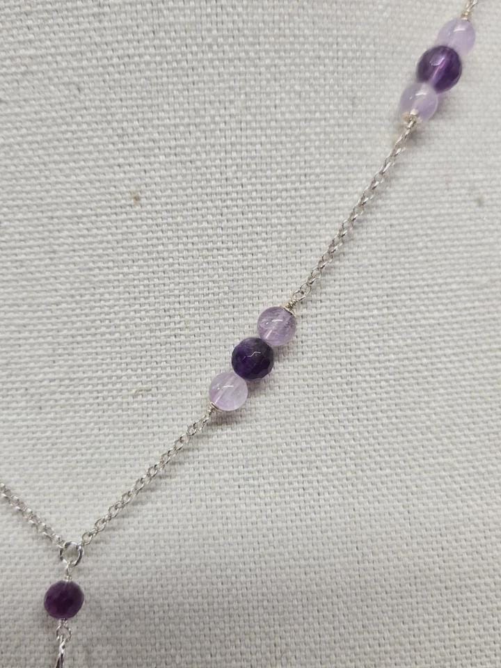 Vintage Sterling Silver Amethyst Calla Lily Lavalier Pendant Adjustable Rolo Chain Necklace - Thumbnail 7