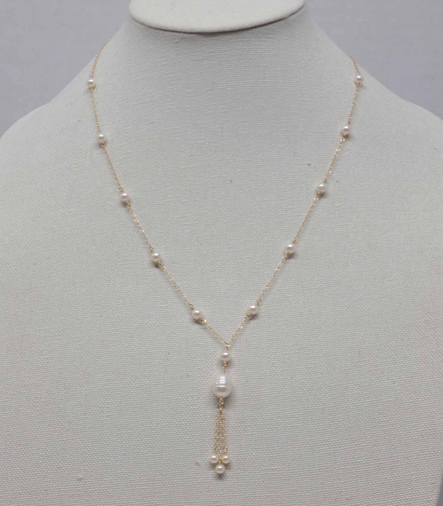 14k GF Baroque and Vintage Akoya Pearl Tassel Necklace - Thumbnail 4