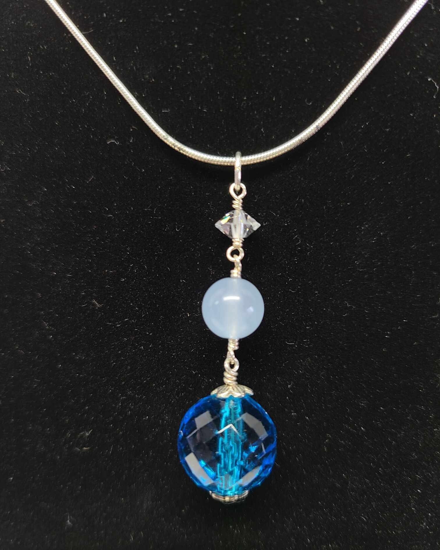 Aqua Crystal Auquamarine Sterling Silver Pendant - Thumbnail 3