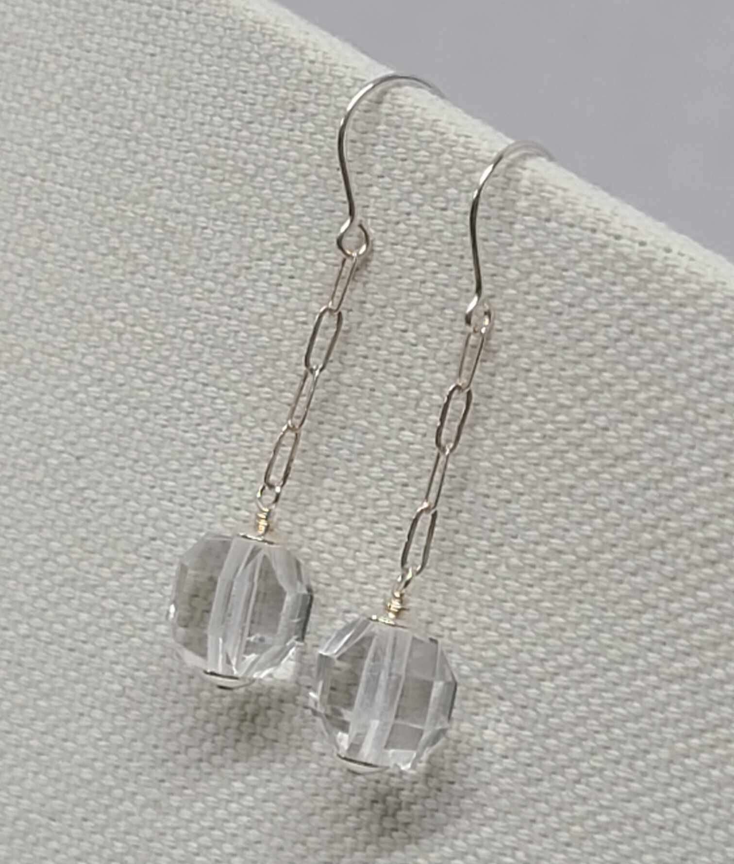 Deco Era Rock Quartz Crystal Sterling Silver Dangle Drop Earrings - Thumbnail 2