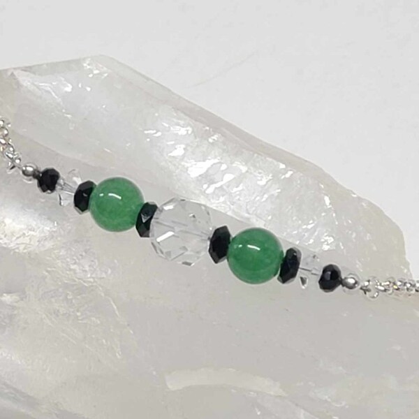 Sterling Silver Green Chrysoprase Rock Quartz Crystal Bracelet