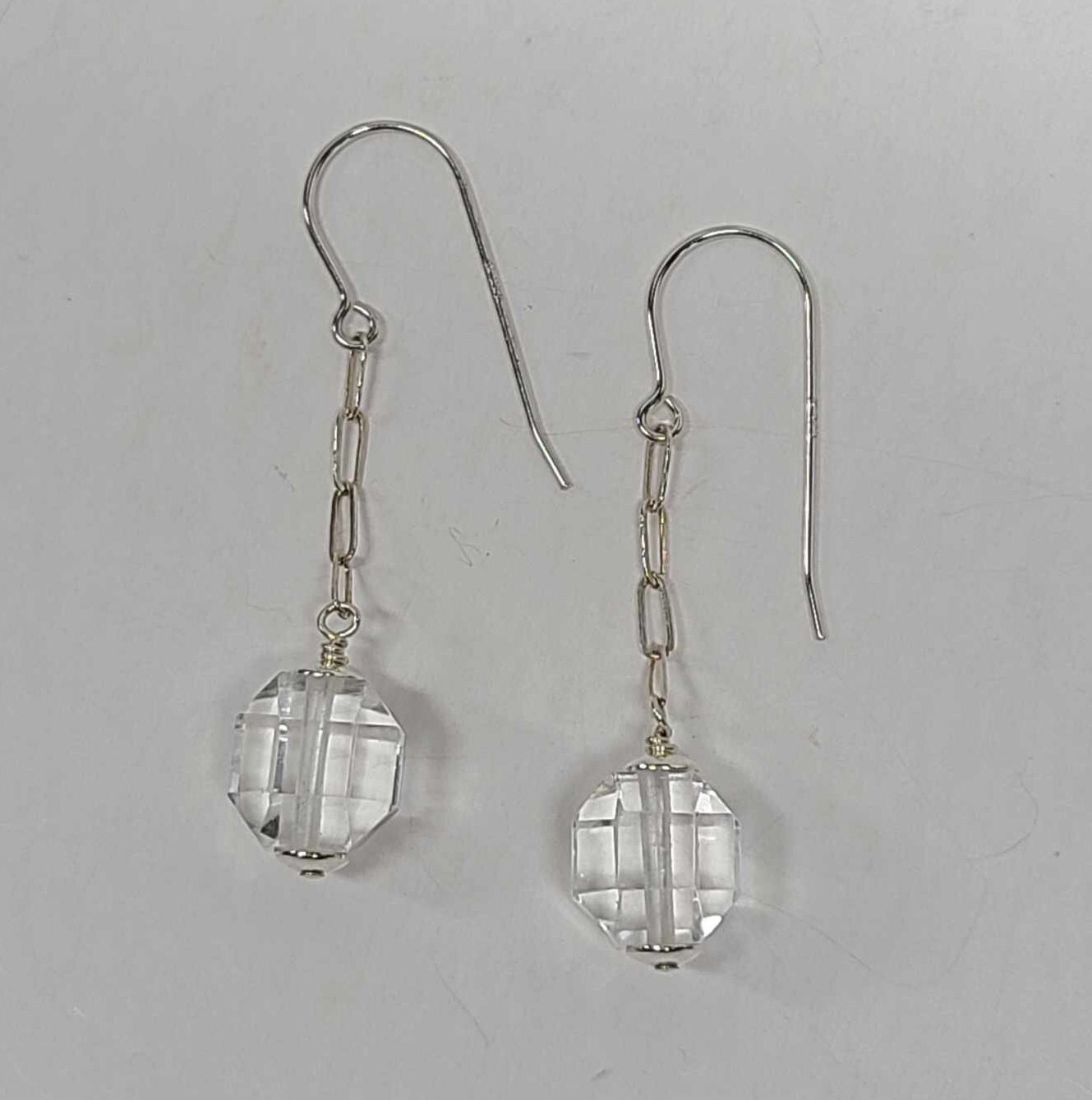 Deco Era Rock Quartz Crystal Sterling Silver Dangle Drop Earrings