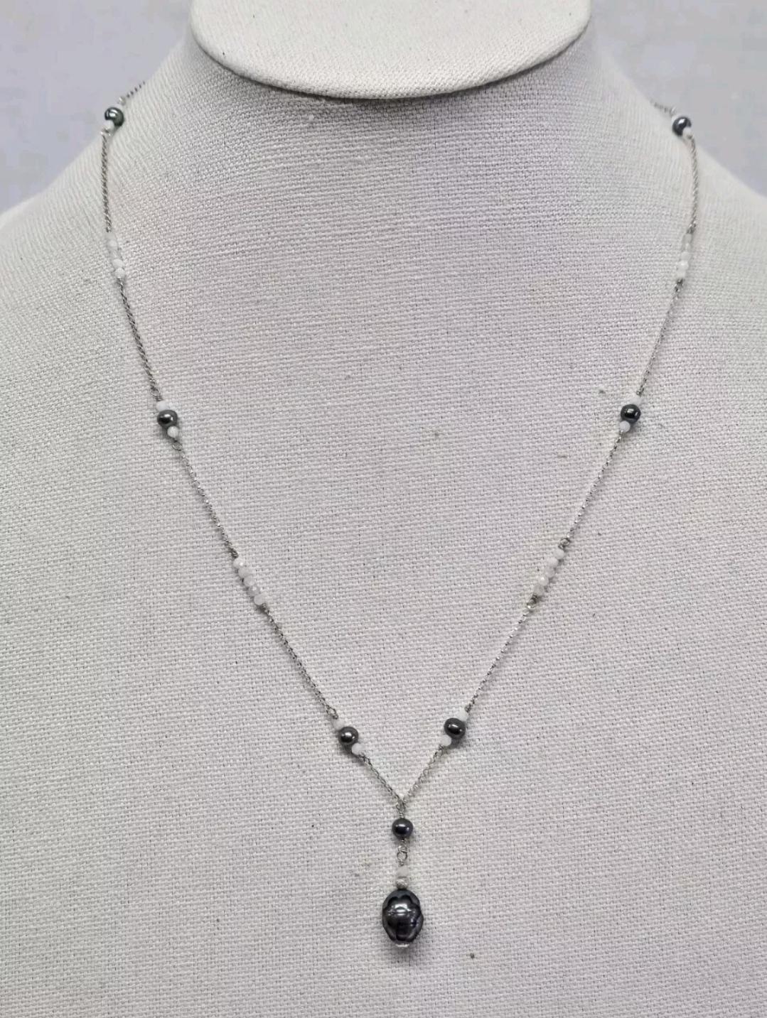 Sterling Silver Faceted Tahitian Pearl & Moonstone Lavalier 'Y' Pendant Necklace - Thumbnail 7