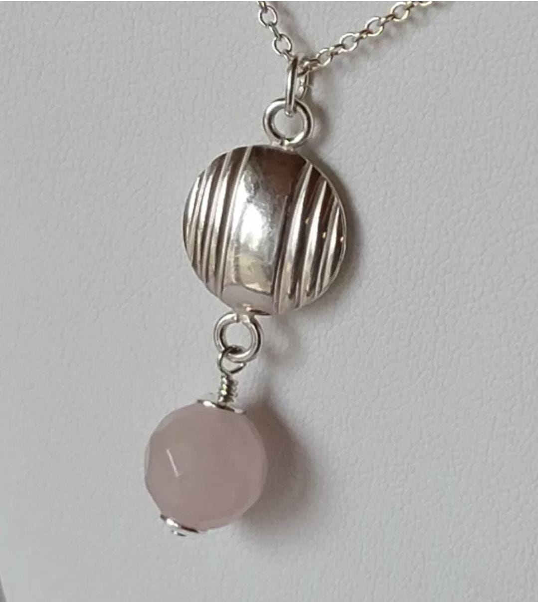 Upcycled Vintage Faceted Rose Quartz Sterling Silver Art Deco Pendant - Thumbnail 4