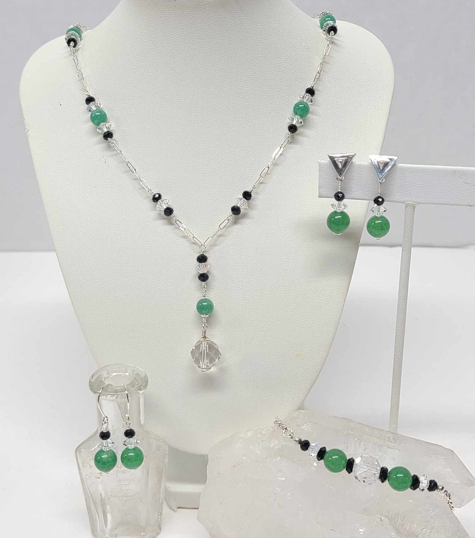 Sterling Silver Green Chrysoprase Rock Quartz Crystal Bracelet - Thumbnail 7