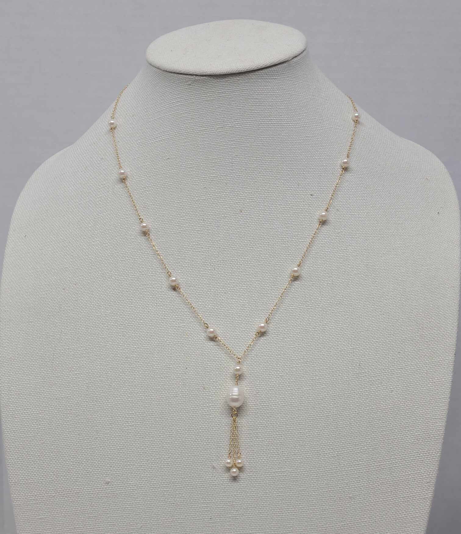 14k GF Baroque and Vintage Akoya Pearl Tassel Necklace - Thumbnail 7