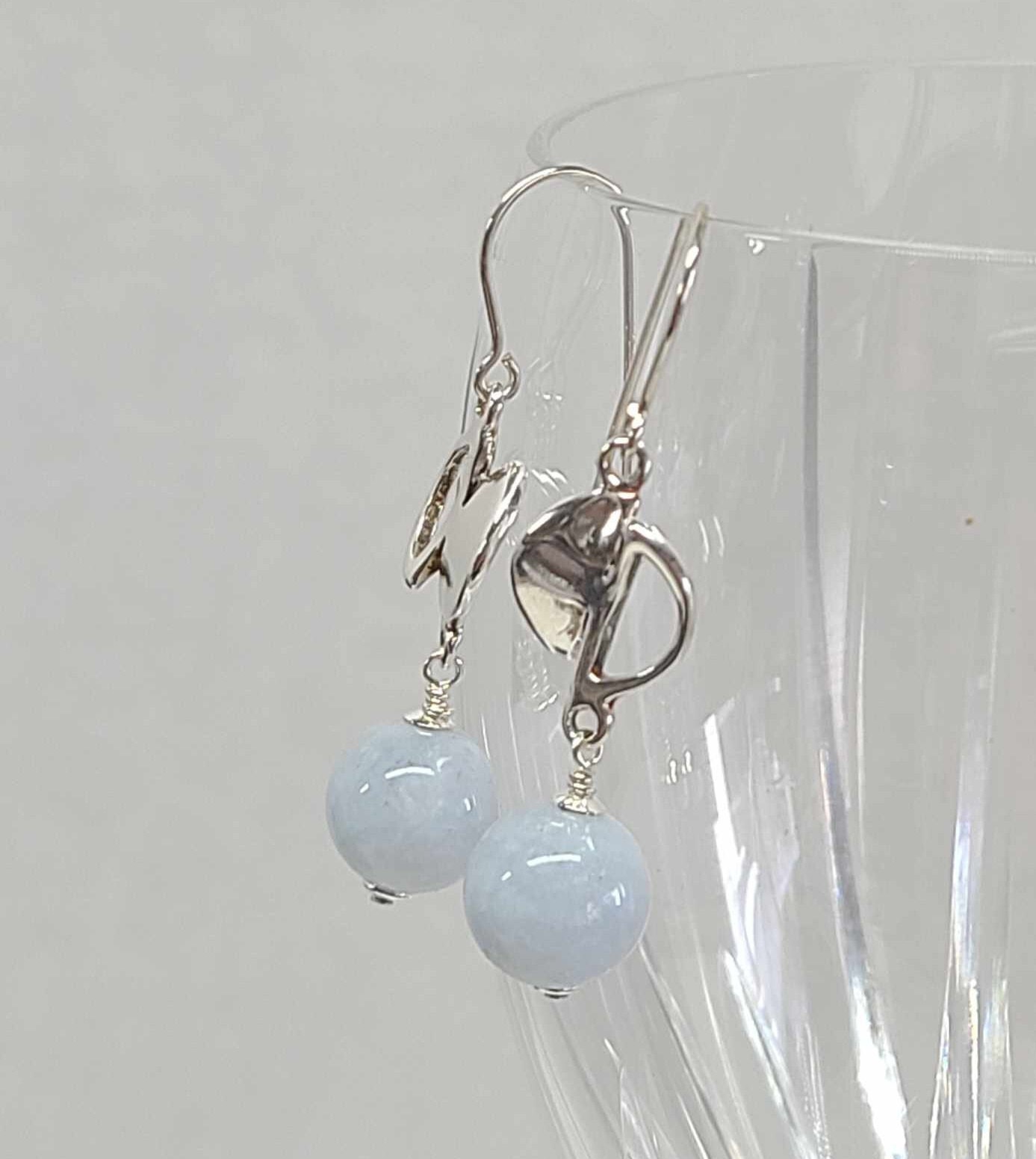 Sterling Silver Milky Aquamarine Dangle Earrings - Thumbnail 2