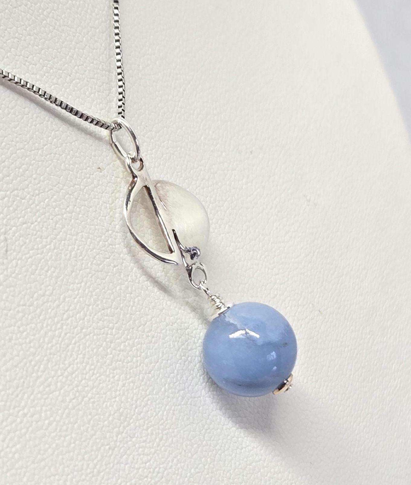 Sterling Silver Milky Aquamarine Art Deco Pendant - Thumbnail 3